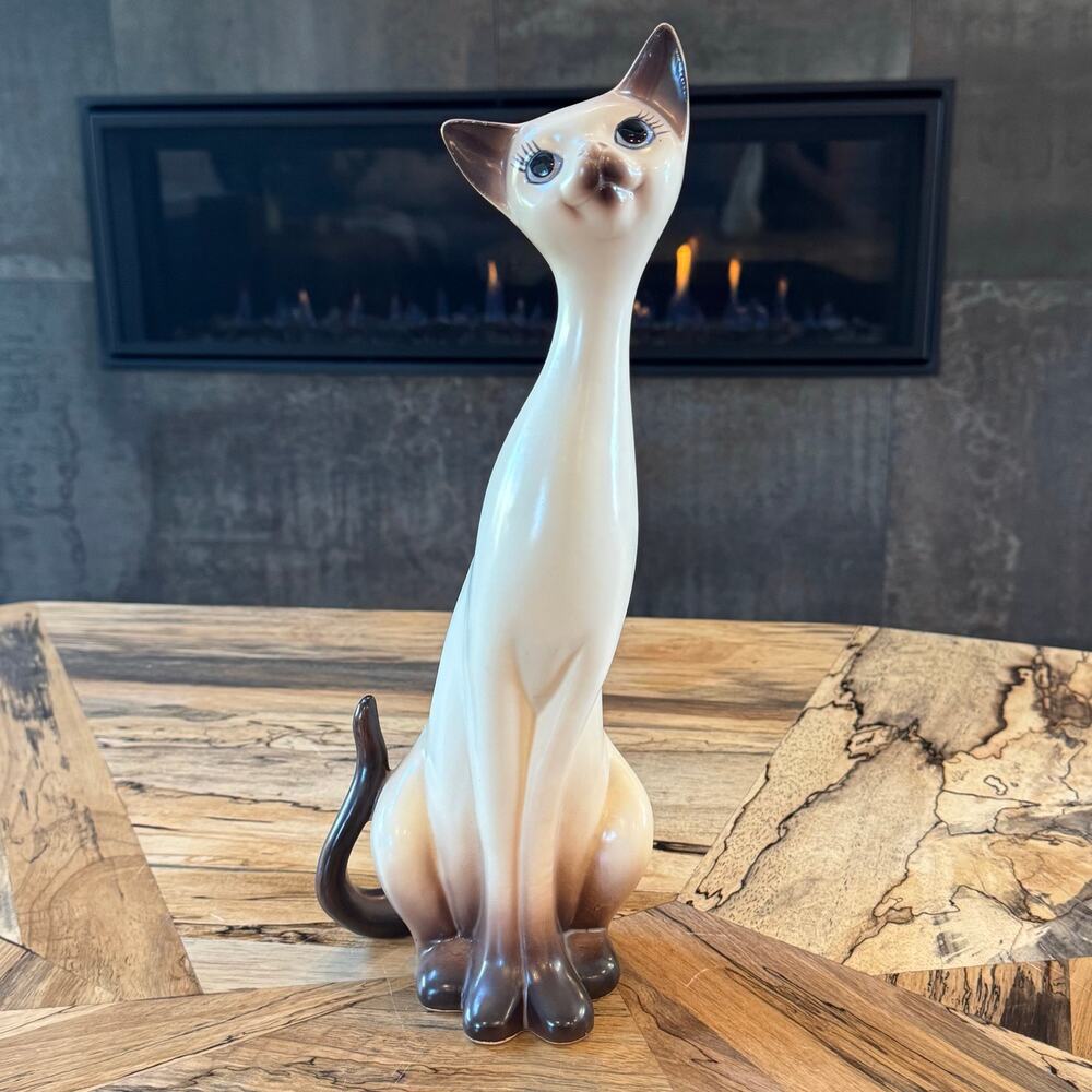 Vintage Mid Century Large 14.5” Napcoware Siamese Cat Figurine Japan C-6419 MCM